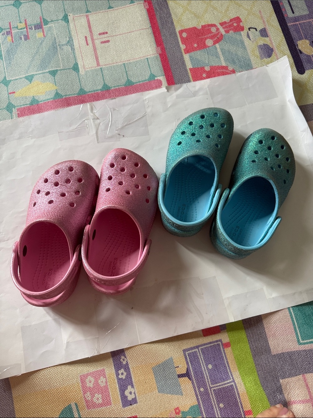 CROCS Kids' Glitter Clogs in Pink and Teal